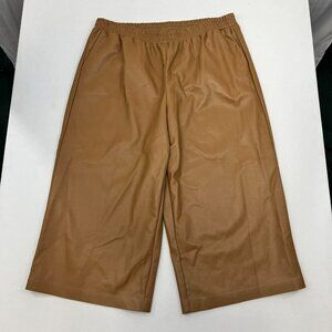 Eloquii Womens Camel High Rise Pull On Wide Leg Cropped Pants Size 14 Shiny